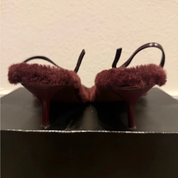 Zara Faux Fur Burgundy Women’s Heeled Sandals EU 39 US 8.5/9 - Picture 3 of 7